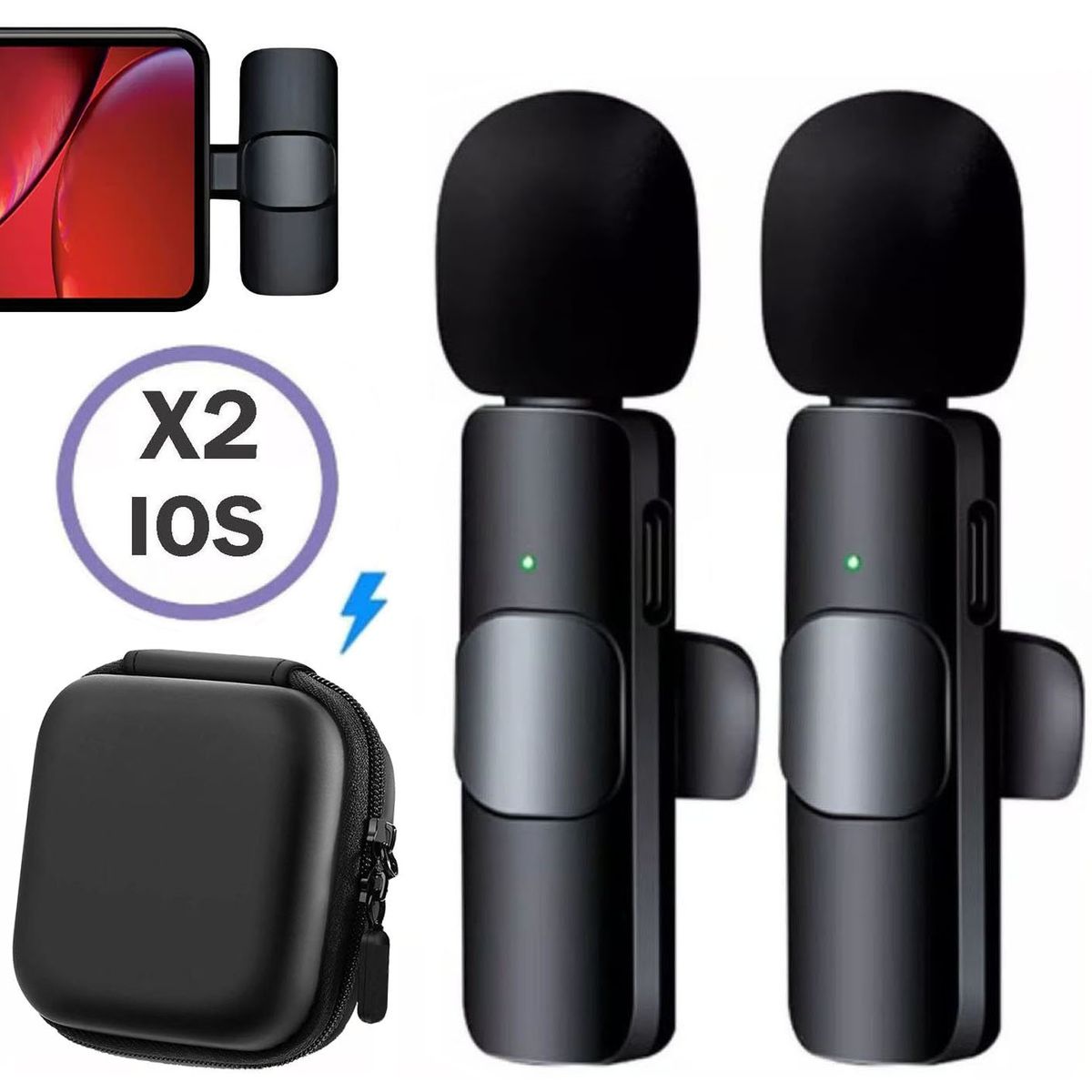 OEM - Micrófonos Inalámbricos Solaperos 2 en 1 K9 iPhone / iPad con estuche