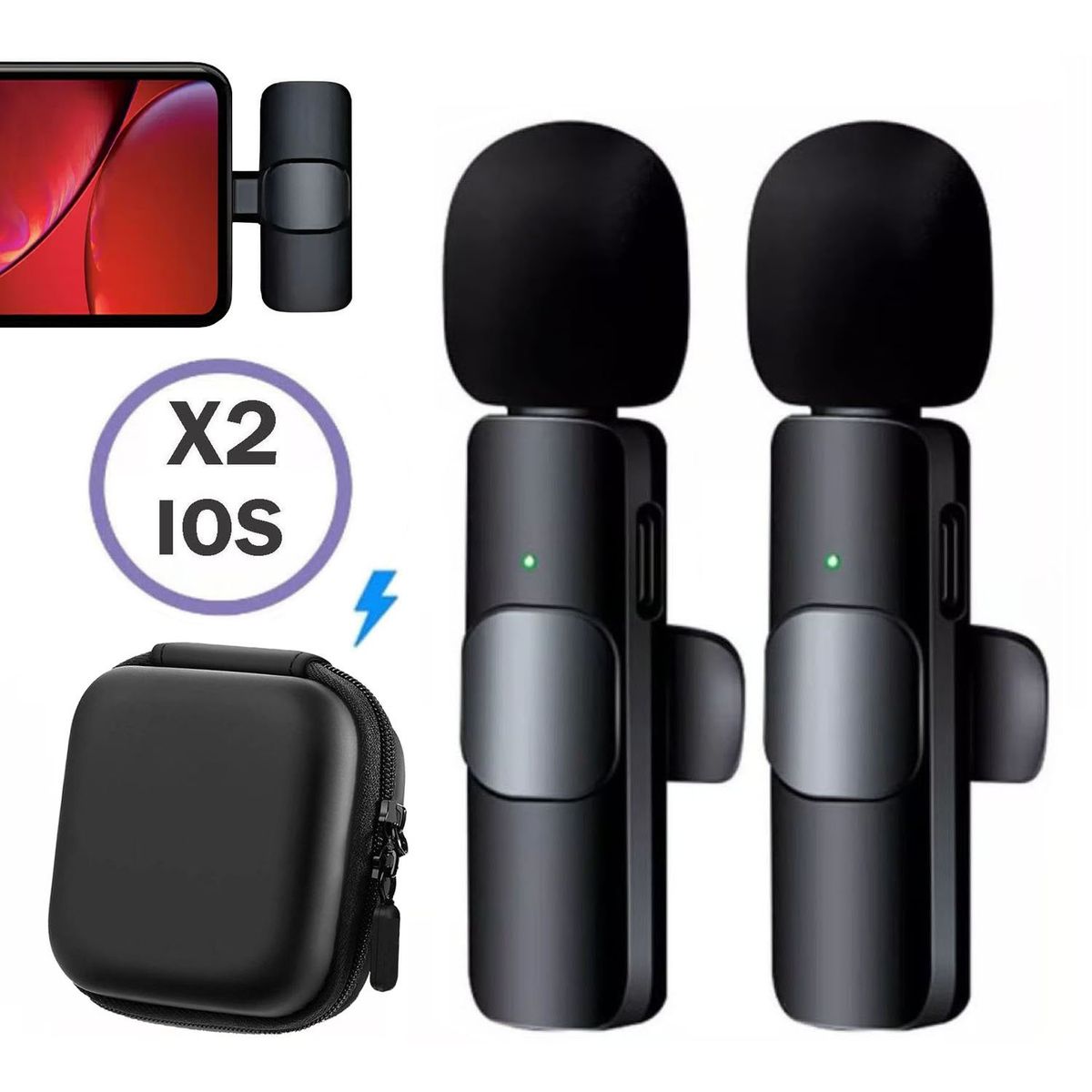 OEM - Micrófonos Inalámbricos Solaperos 2 en 1 K9 iPhone / iPad con estuche