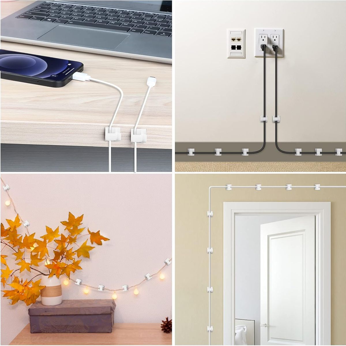 GENERICO - Organizador De Cables Clip Adhesivo Pared Pegamento Pack