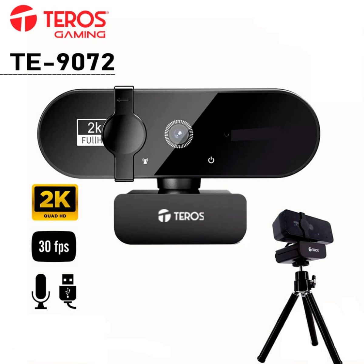 TEROS - Cámara Web  TEROS TE-9072, 2K, micrófono incorporado