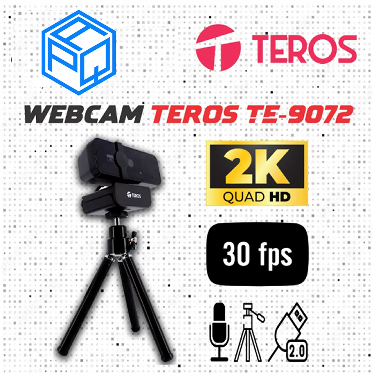 TEROS - Cámara Web  TEROS TE-9072, 2K, micrófono incorporado