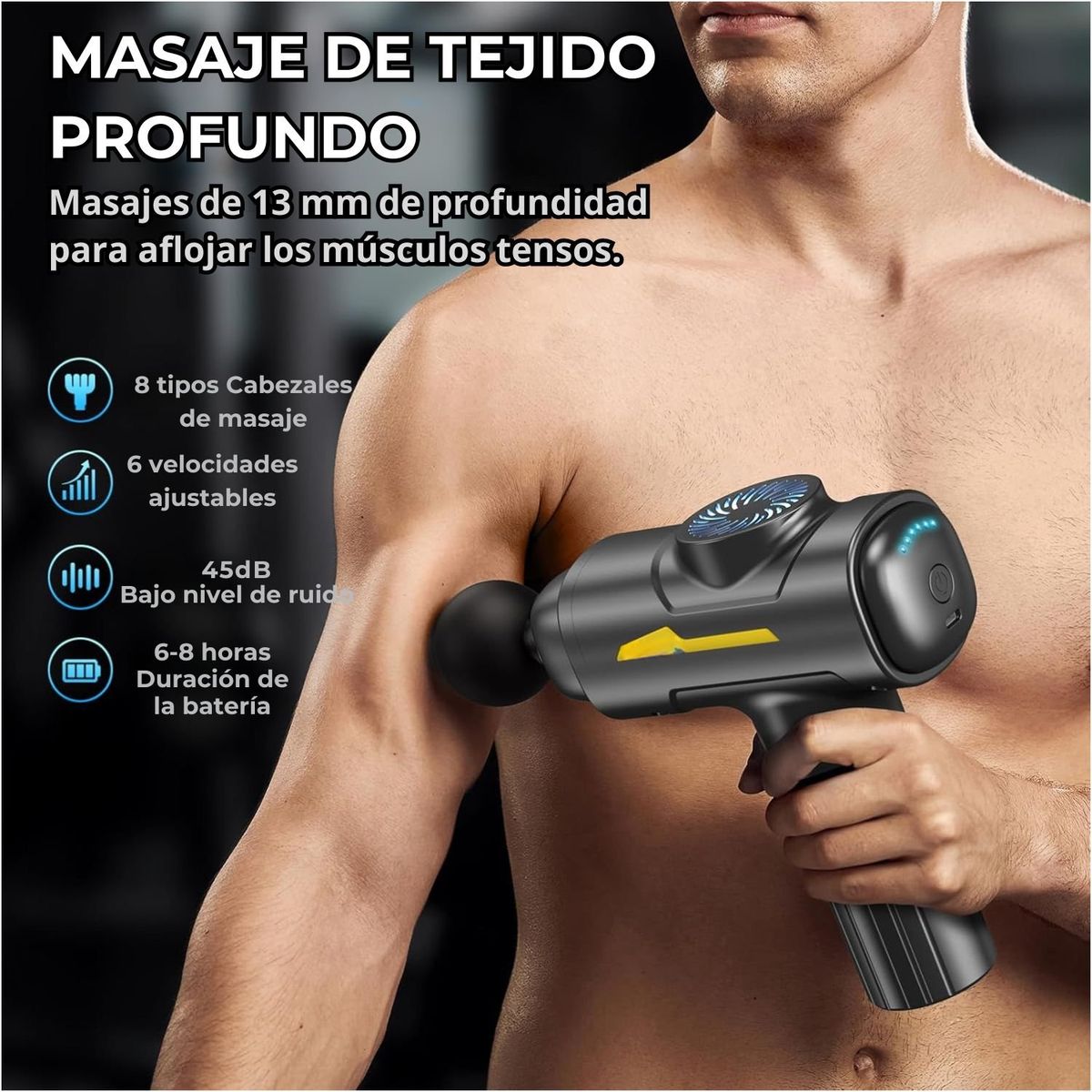 OEM - Pistola de Masaje Profesional 55W - 6 Velocidades, 8 Cabezales