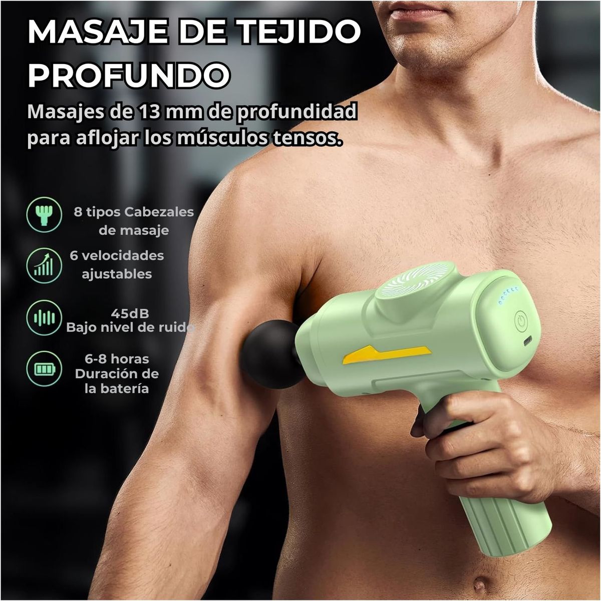 OEM - Pistola de Masaje Profesional 55W - 6 Velocidades, 8 Cabezales