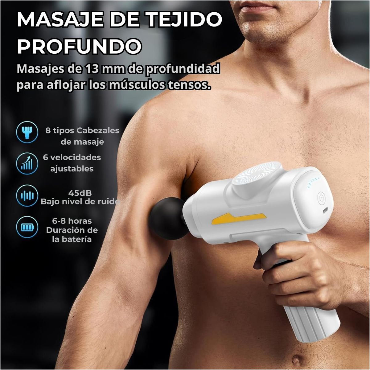 OEM - Pistola de Masaje Profesional 55W - 6 Velocidades, 8 Cabezales