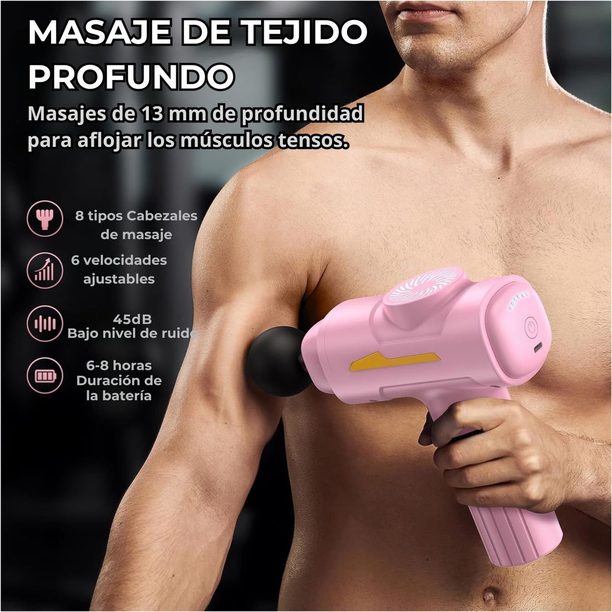 OEM - Pistola de Masaje Profesional 55W - 6 Velocidades, 8 Cabezales