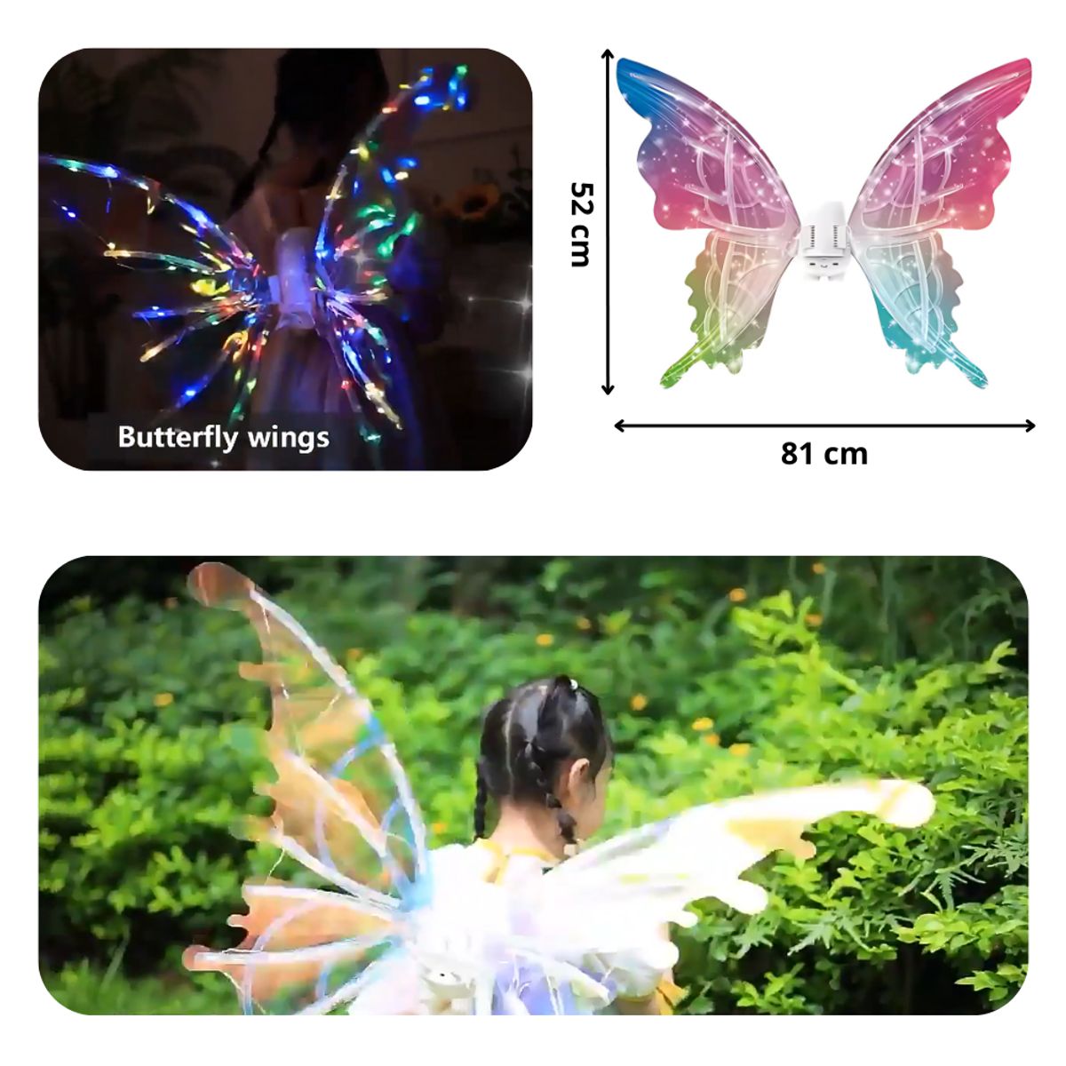 GENERICO - Alas de mariposa multicolor con luz sonido y movimiento