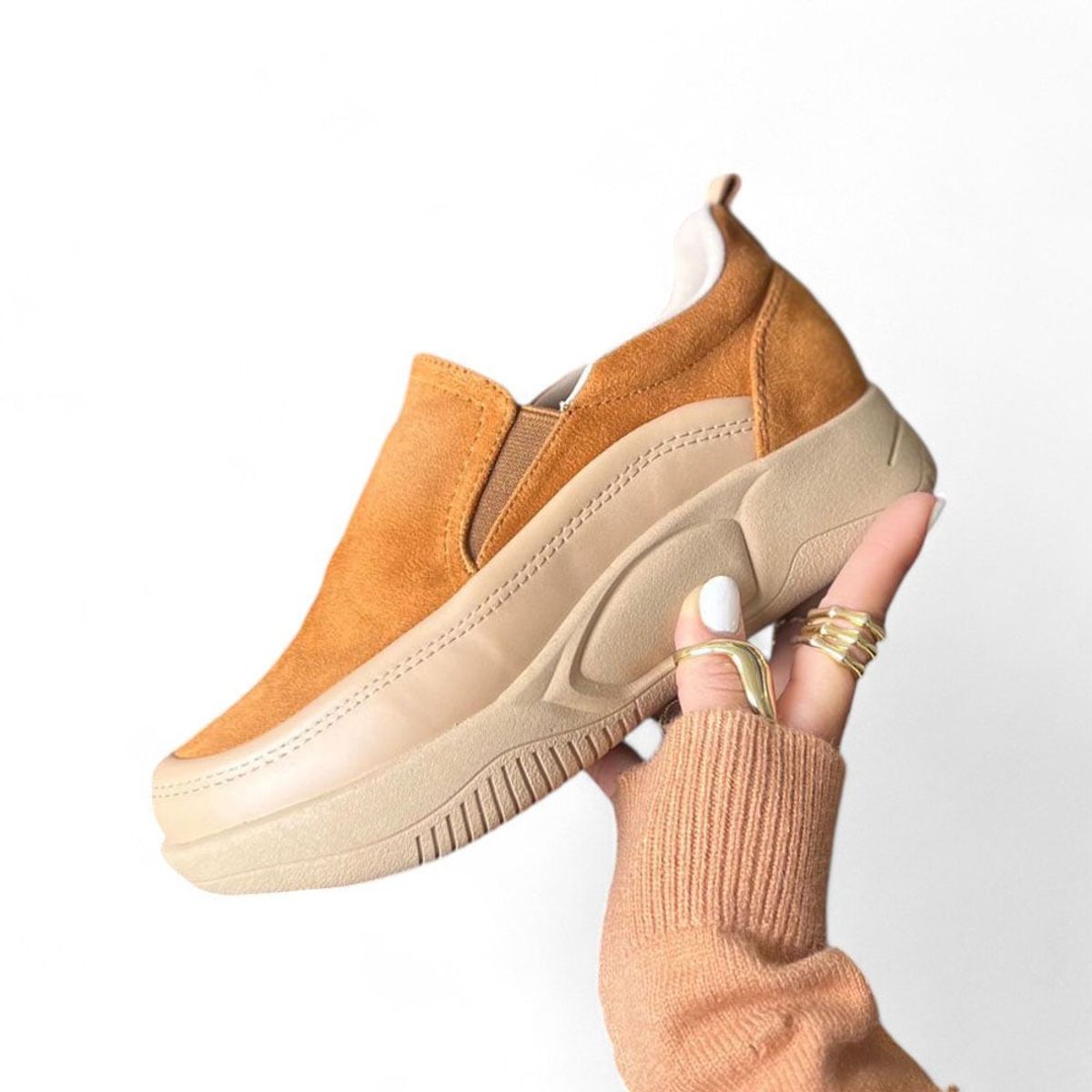 GENERICO - Zapatilla Mujer Yomar Err. Precio Casual Gamuza Plataforma 4 1062L-50 Camel