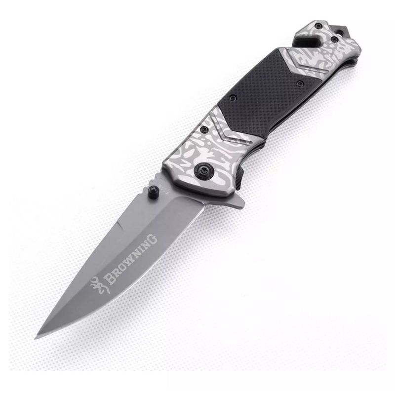 BROWNING - Navaja Acero Táctico de Bolsillo Plegable con Cortador y Rompevidrios
