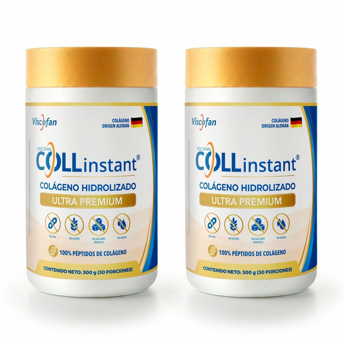 VISCOFAN COLLINSTANT - Colágeno Hidrolizado Alemán Ultra Premium 300g x 2 con Péptidos Bioactivos COLLinstant Viscofan 100% Puro