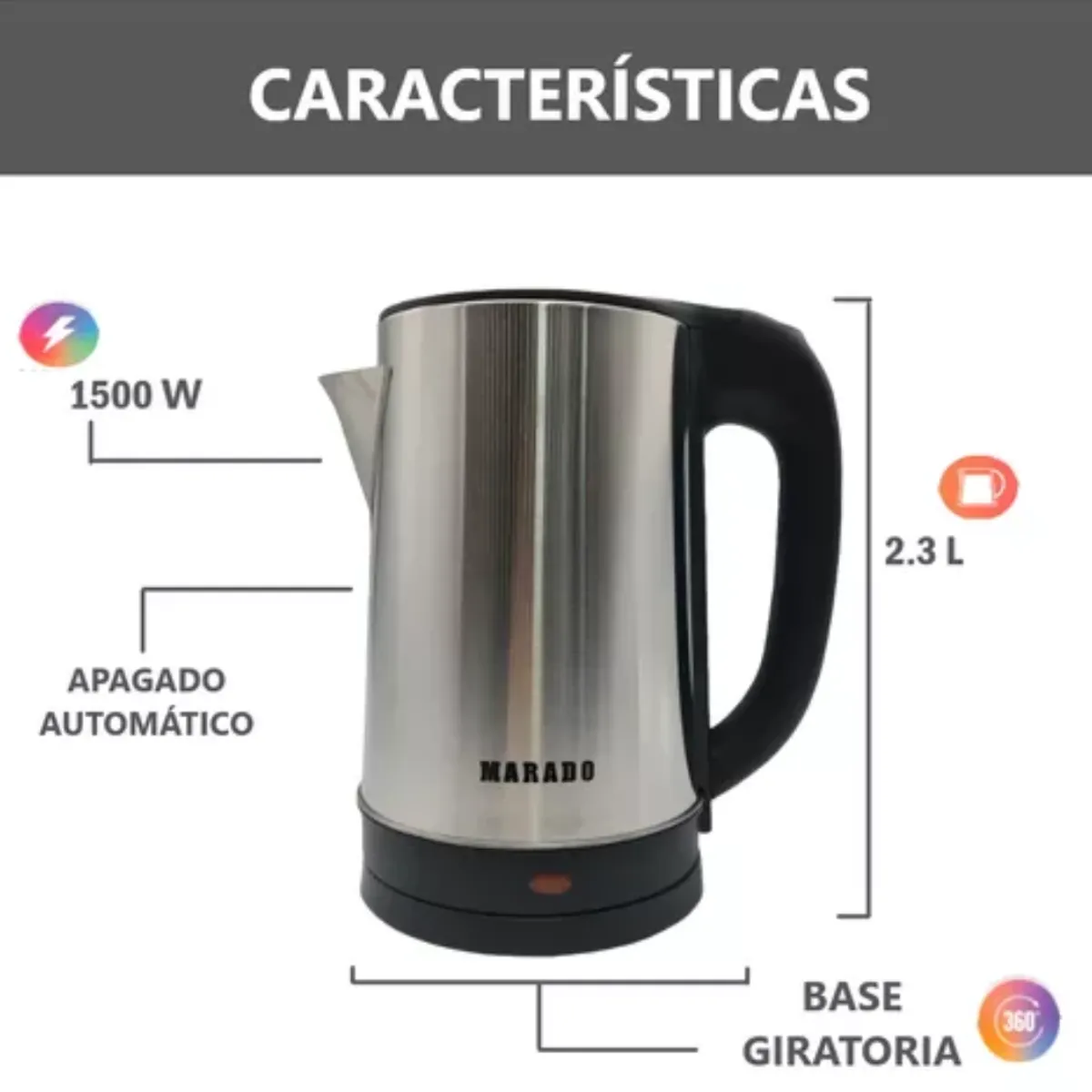 GENERICO - Hervidor Eléctrico de Acero Jarra De Agua 2.3 Litros Acero Inoxidable