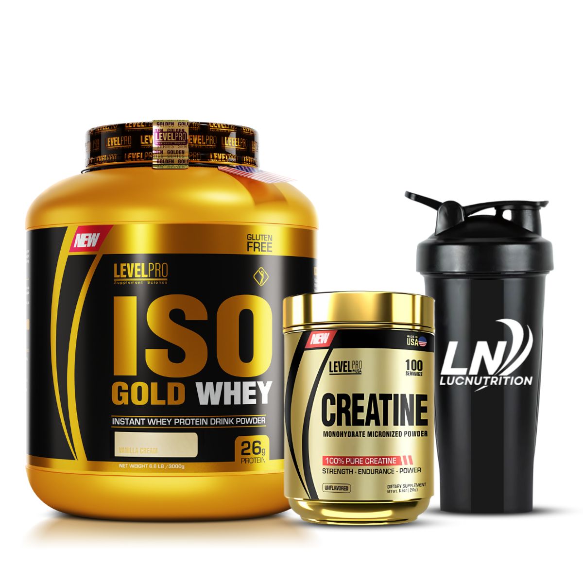 LEVEL PRO - Iso Gold whey 3 kg vainilla + Creatina level pro 250 g + shaker