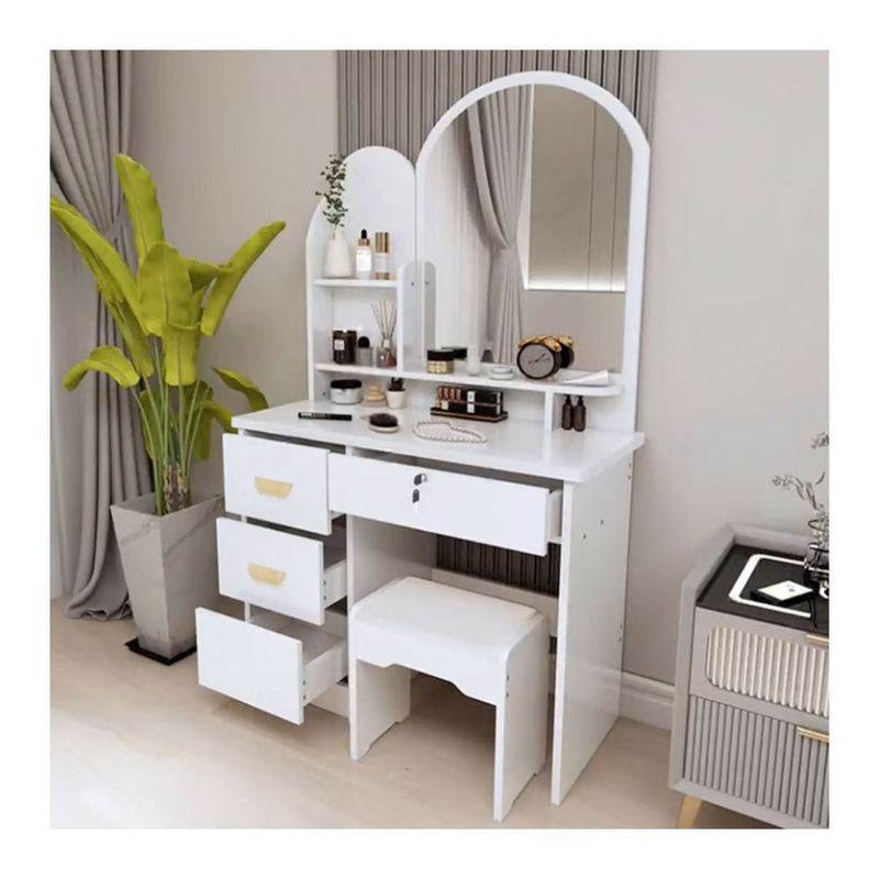 GENERICO - Tocador de Maquillaje Con Espejo Con Taburete Para Dormitorio Blanco WJY074L