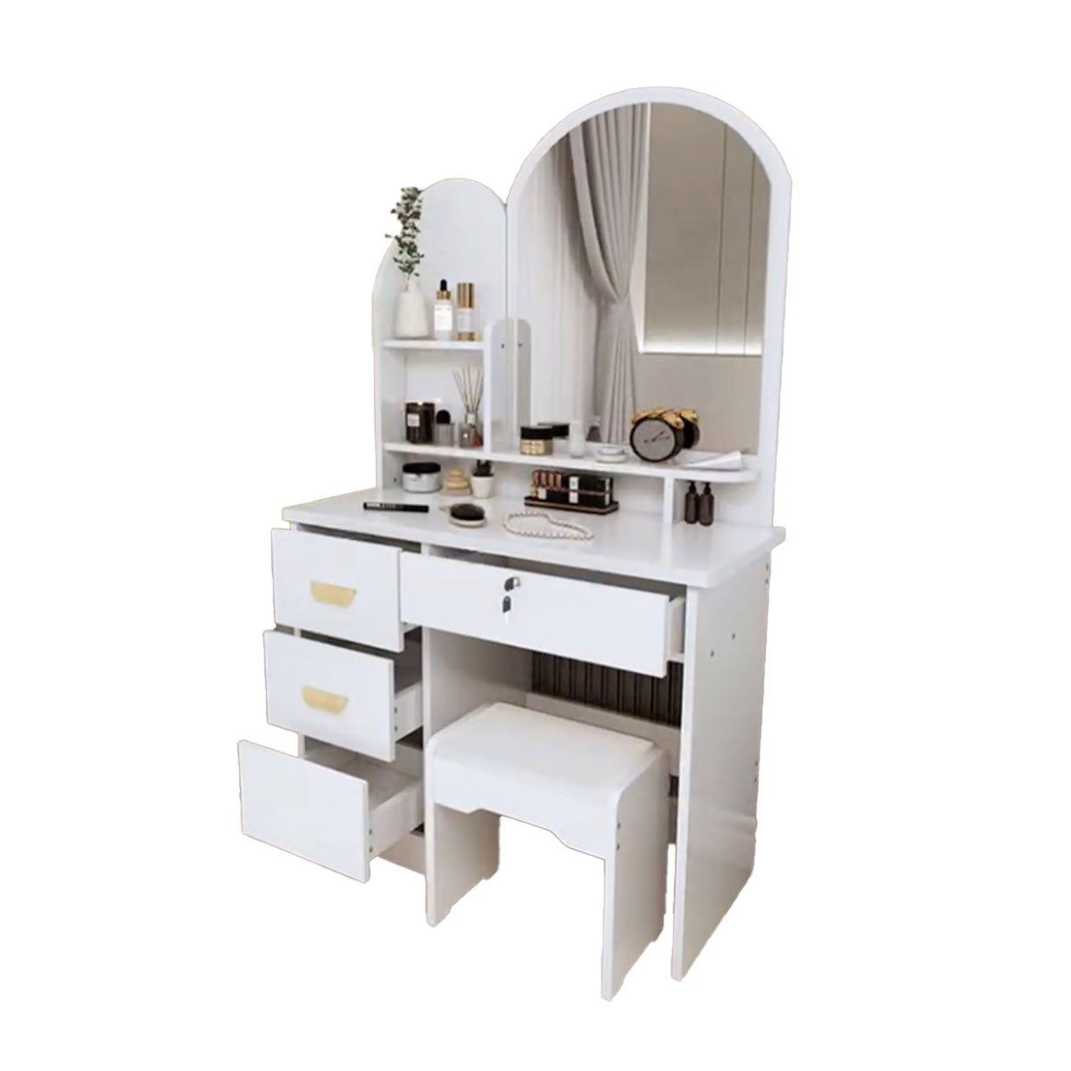 GENERICO - Tocador de Maquillaje Con Espejo Con Taburete Para Dormitorio Blanco WJY074L