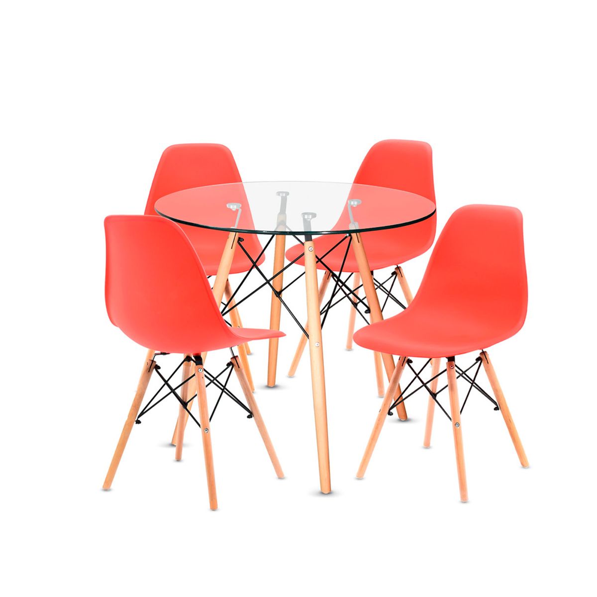 OFIDEAS - Juego De Comedor Eames 4 Personas Mesa Vidrio Y Silla Rojo Ofideas