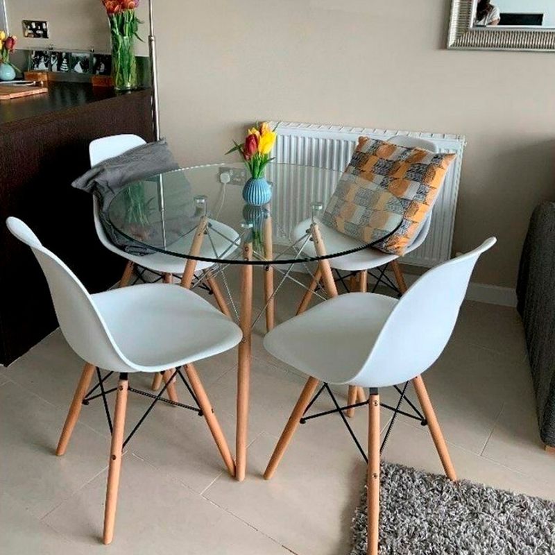 OFIDEAS - Juego De Comedor Eames 4 Personas Mesa Vidrio Y Silla Gris Ofideas