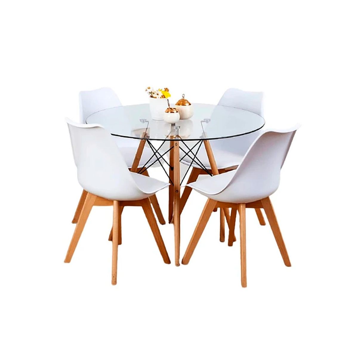 OFIDEAS - Juego De Comedor Eames II 4 Personas Vidrio Con Sillas Blanco Ofideas