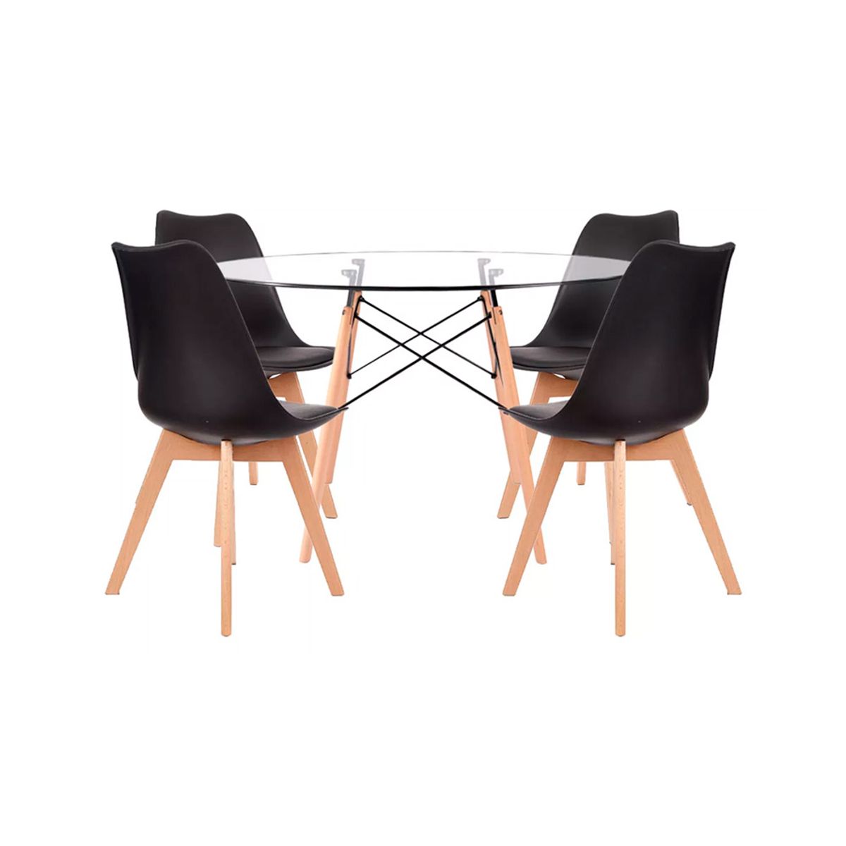 OFIDEAS - Juego De Comedor Eames II 4 Personas Vidrio Con Sillas Negro Ofideas