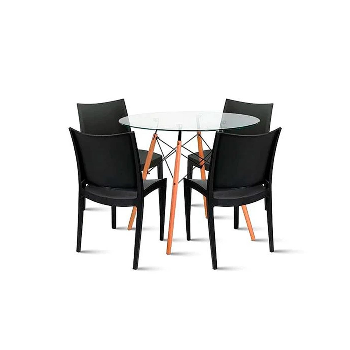 OFIDEAS - Juego De Comedor Eames 4 Personas Vidrio Con Sillas Kiro Negro Ofideas