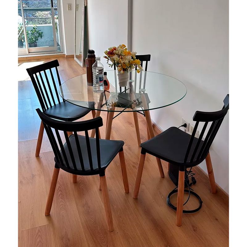 OFIDEAS - Juego De Comedor Eames 4 Personas Vidrio Con Sillas Sofi Negro Ofideas