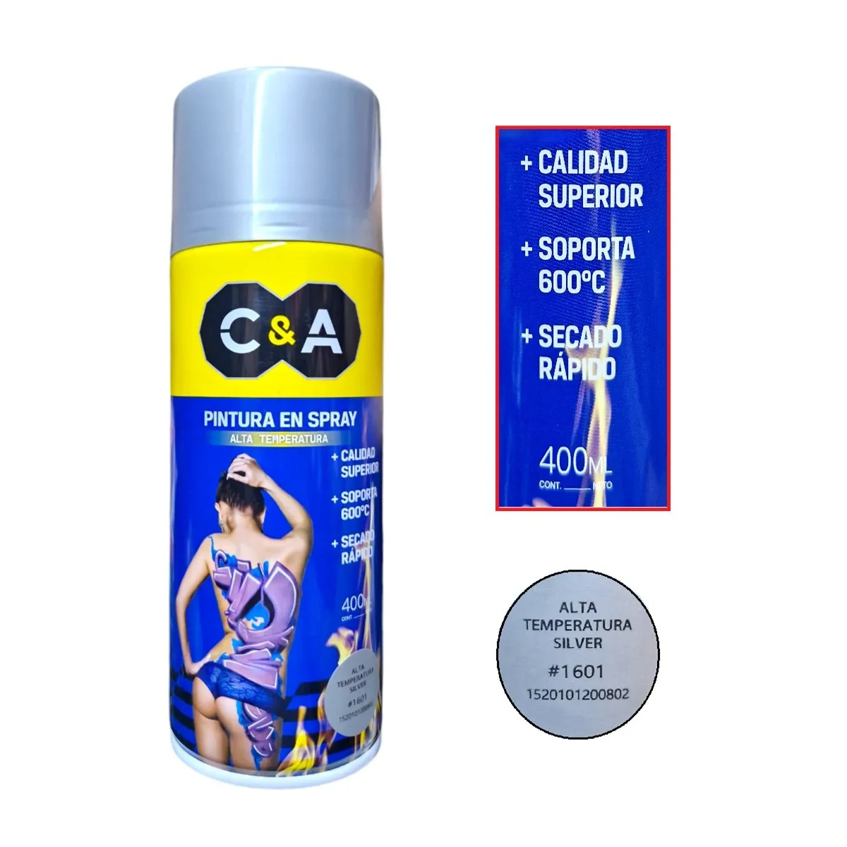 C&A - Pintura Spray Alta Temperatura Silver 400ML C&A