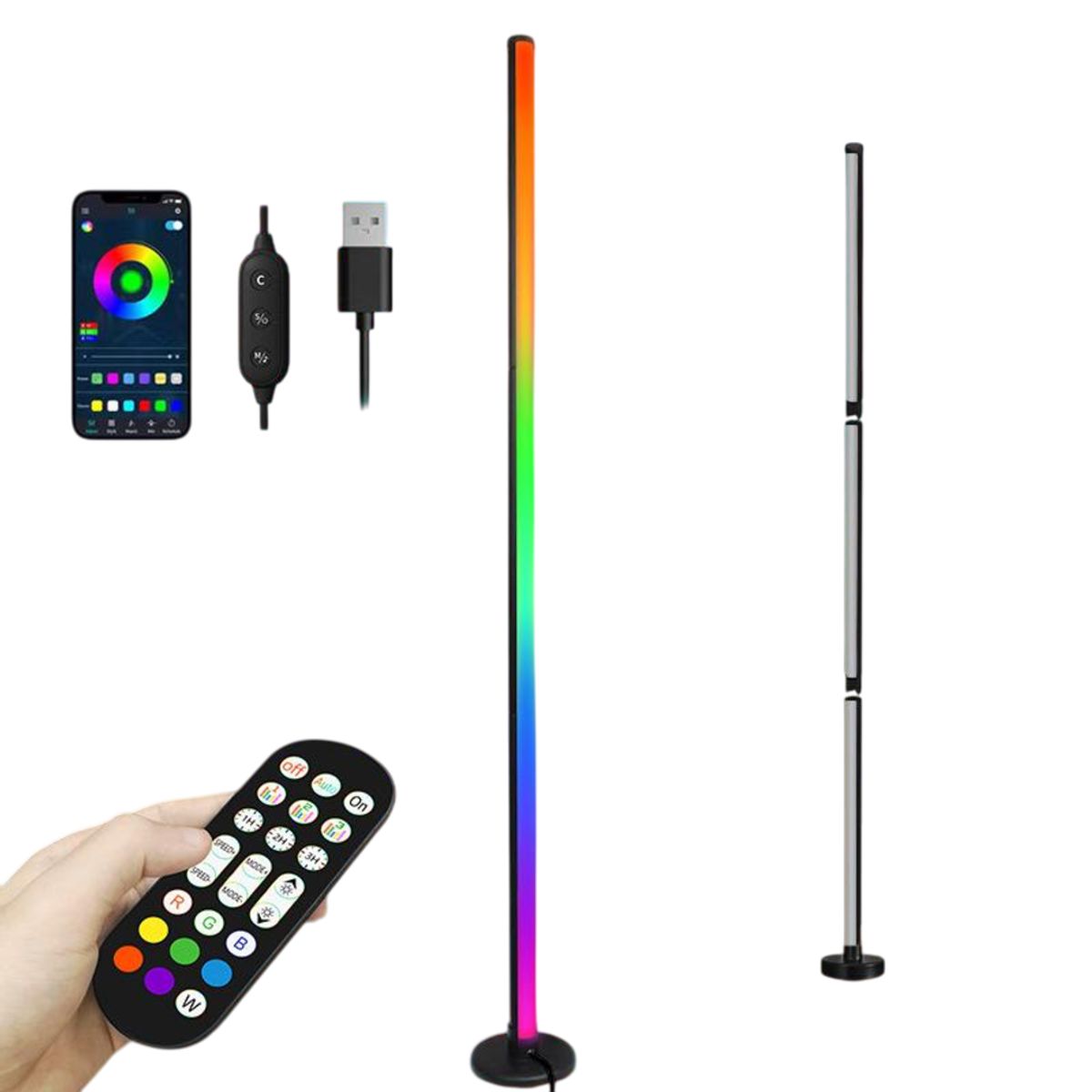 GENERICO - Lampara De Pie Led Inteligente Usb Control Colores Sonido Luz