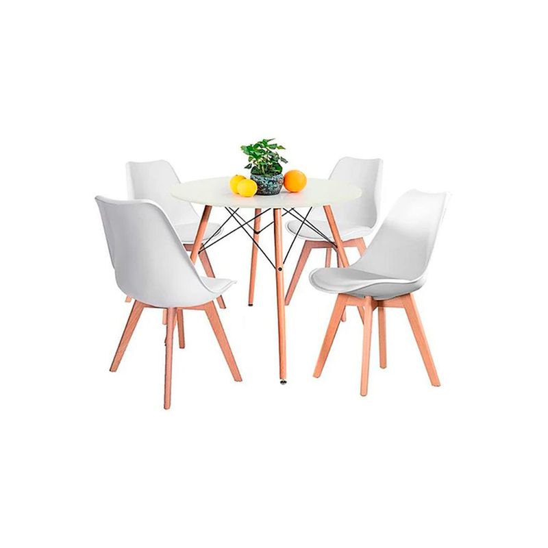 OFIDEAS - Juego De Comedor Eames II 4 Personas Mdf Con Sillas Blanco Ofideas