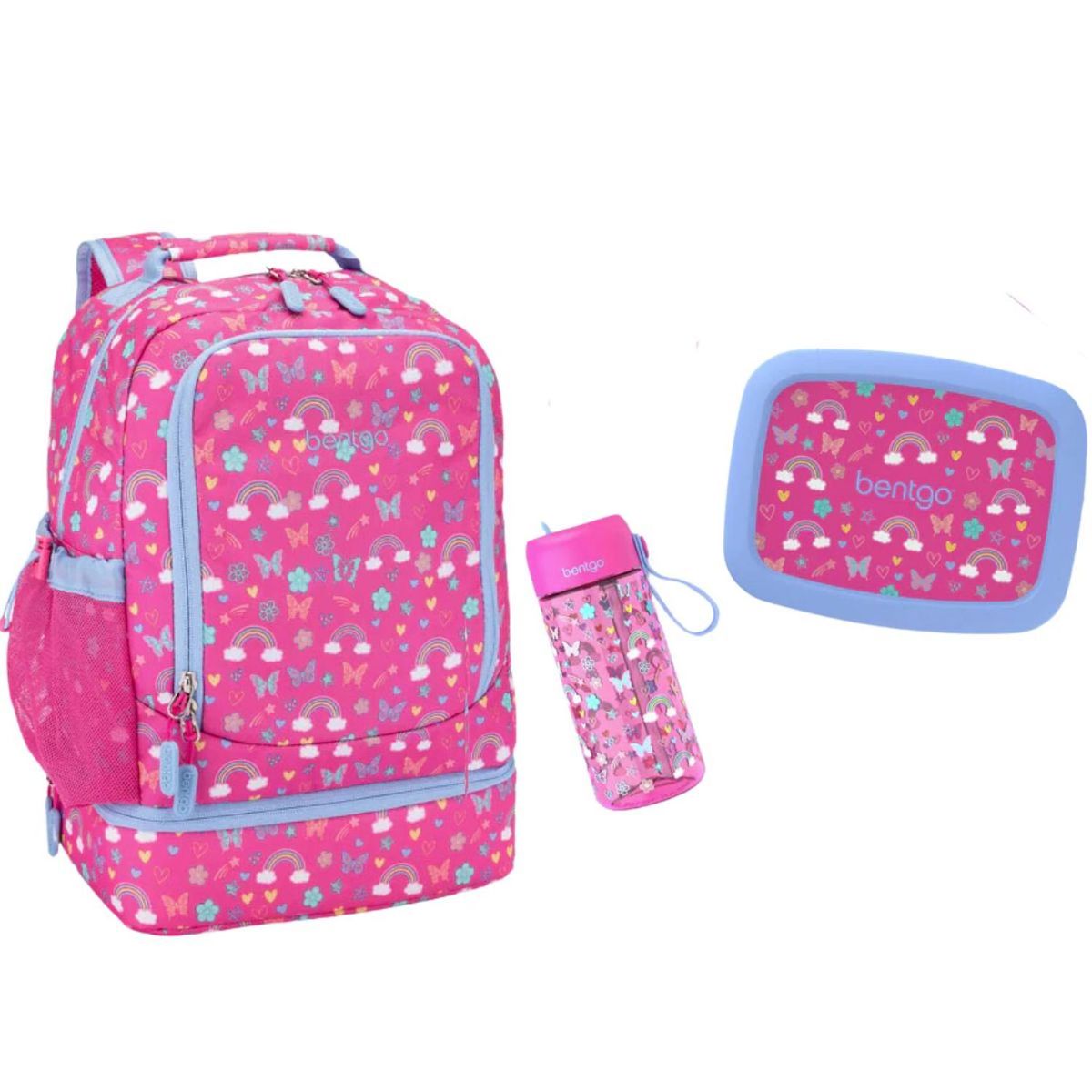 BENTGO - Set Bentgo Mochila 2 en 1, Lonchera y Tomatodo - Arcoiris y Mariposas