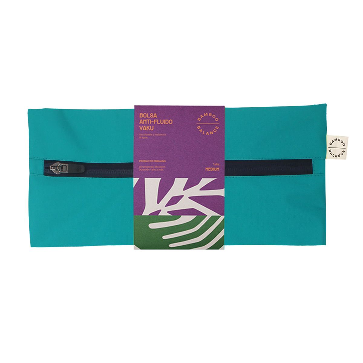 BAMBOO BALANCE - Bolsa Antifluido Yaku Talla M Turquesa con Cierre Azul Oscuro
