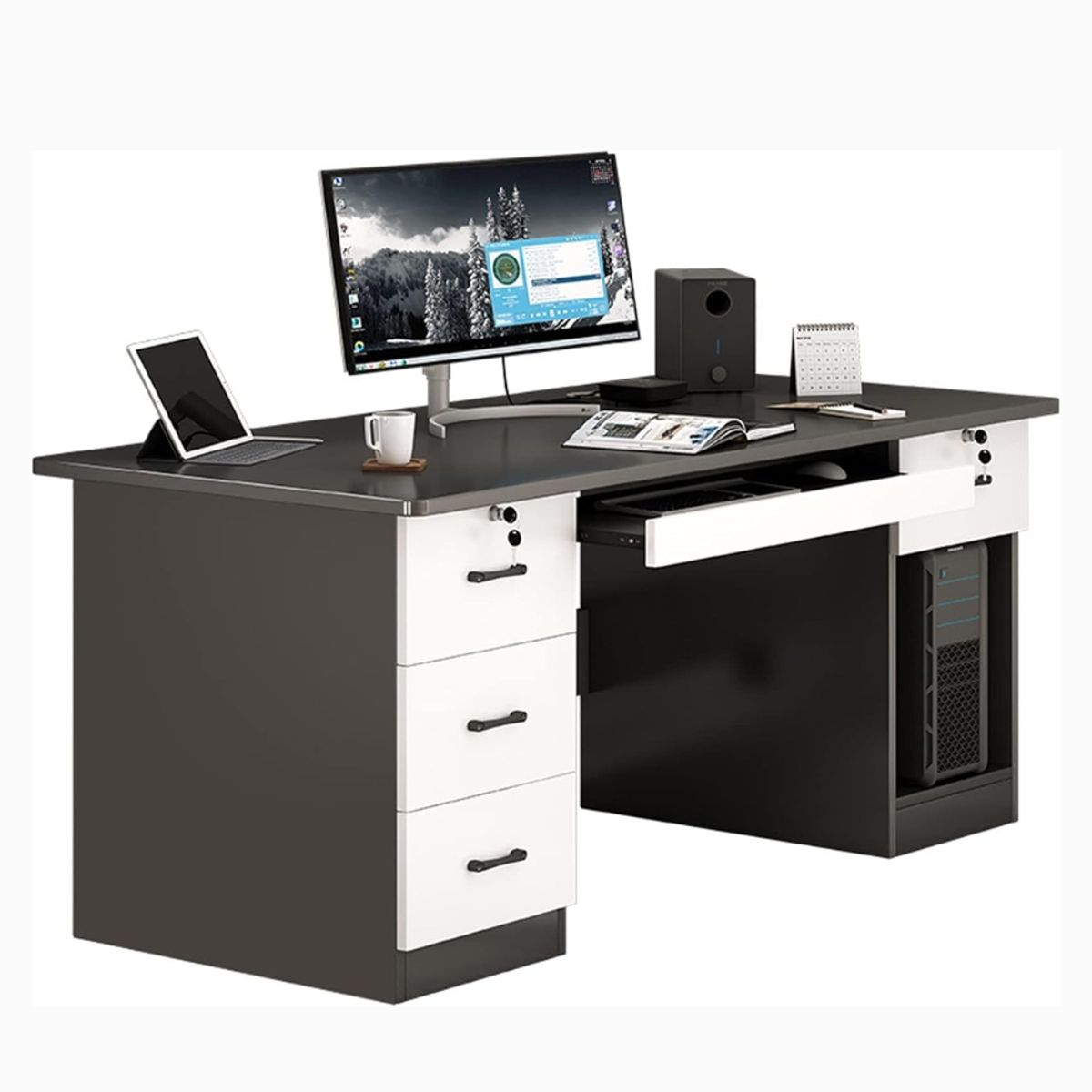 GENERICO - Escritorio Armado Payton Blanco y Grafito Muebles Gaudi