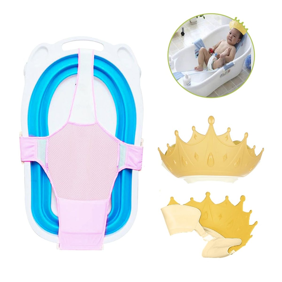 GENERICO - Pack Hamaca y gorro de baño coronita amarillo para bebe