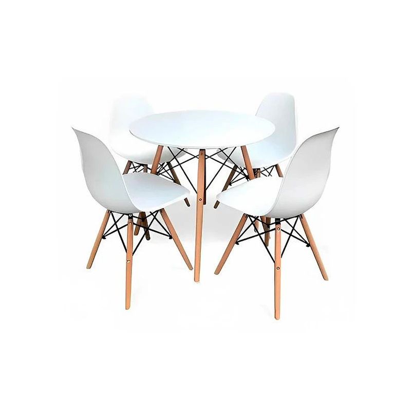 OFIDEAS - Juego De Comedor Eames 80 Cm 4 Personas Mdf Con Sillas Blanco Ofideas