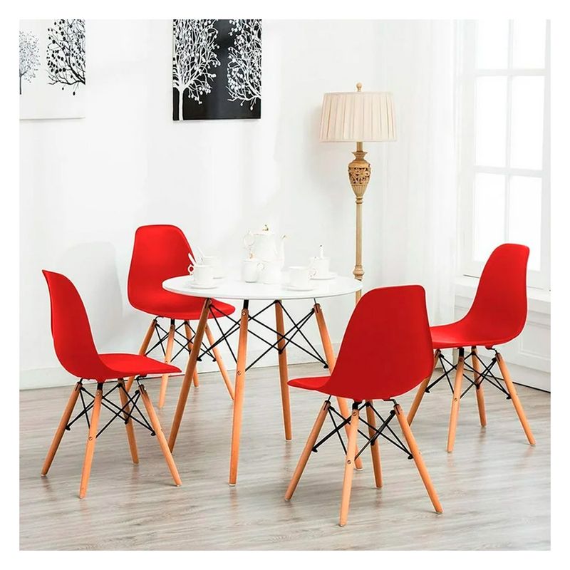 OFIDEAS - Juego De Comedor Eames 80 Cm 4 Personas Mdf Con Sillas Rojo Ofideas