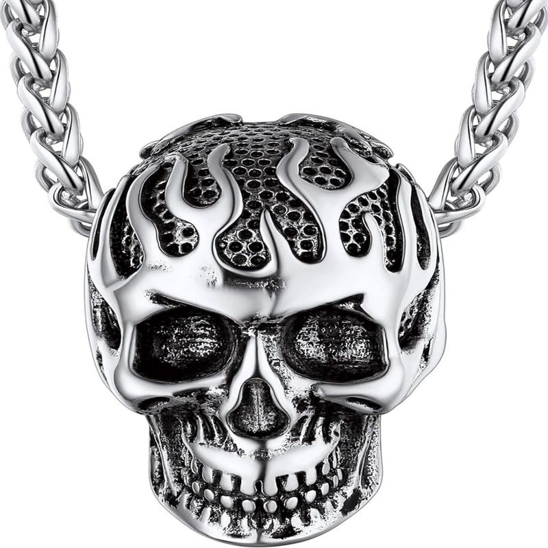 GENERICO - Collar gótico de calavera de acero inoxidable