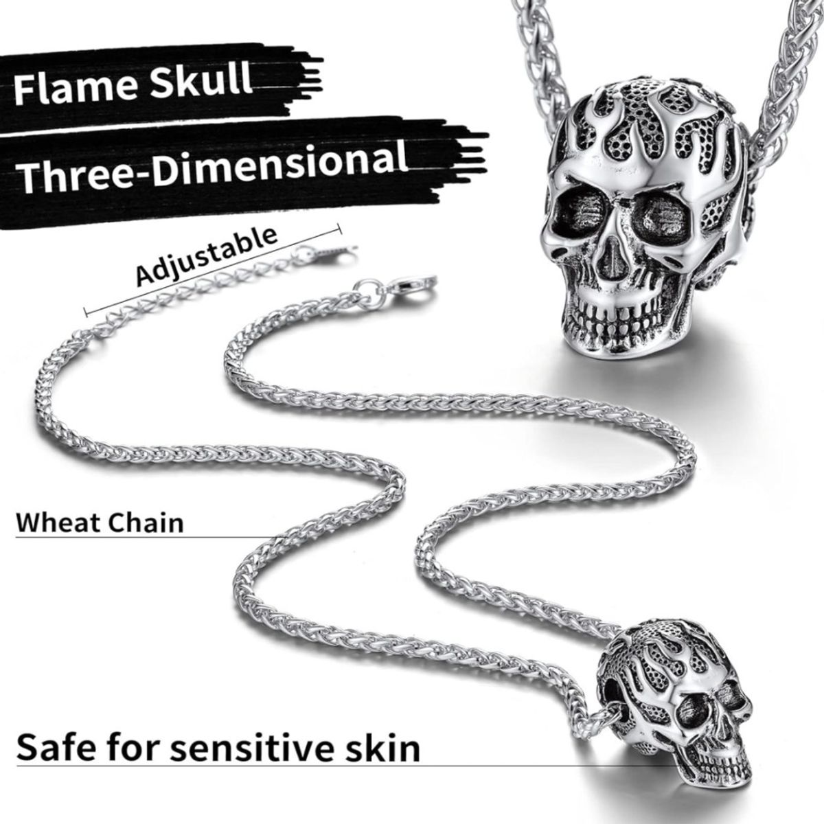 GENERICO - Collar gótico de calavera de acero inoxidable