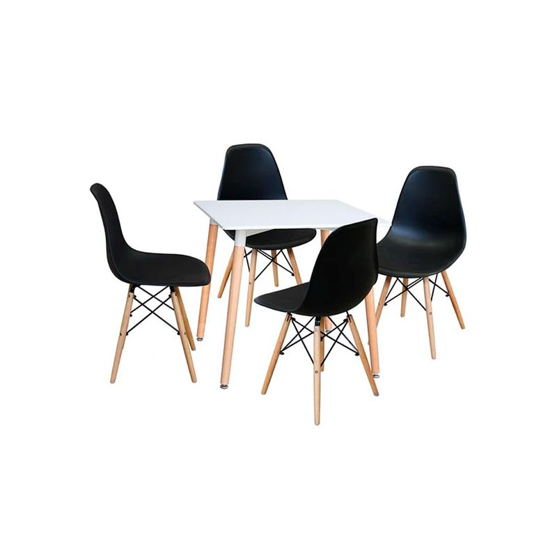 OFIDEAS - Juego De Comedor Cuadrada 80x80 Cm 4 Personas Mdf Sillas Negro Ofideas