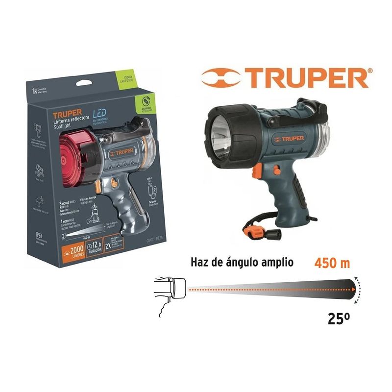 TRUPER - Linterna Reflectora LED 2000L Recargable Truper