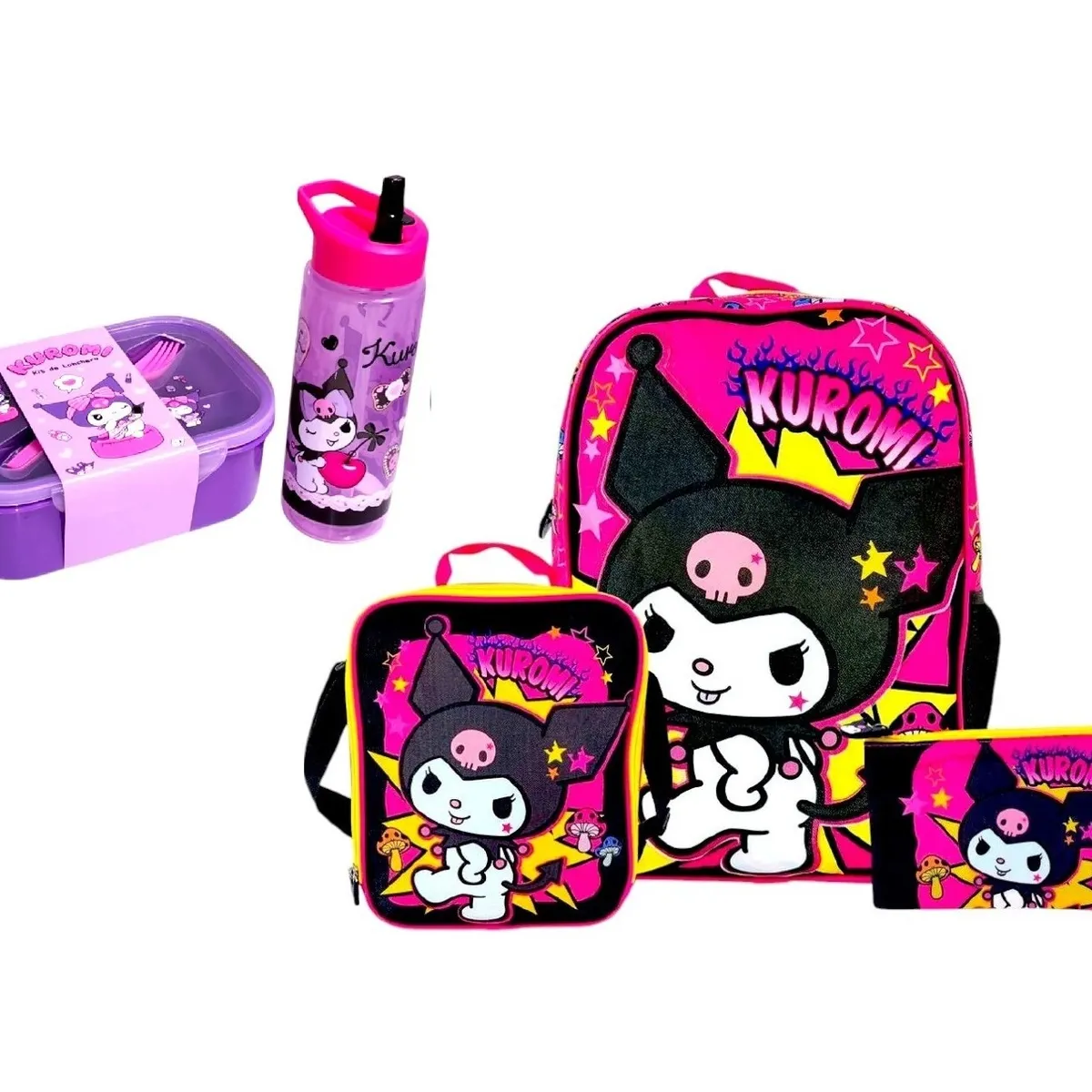 SCOOL - Set Kuromi Mochila lonchera y cartuchera más taper y tomatodo