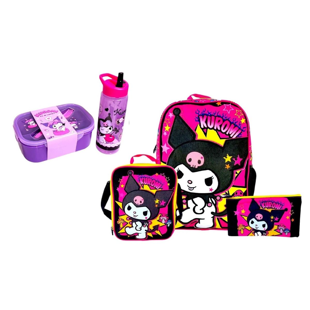 SCOOL - Set Kuromi Mochila lonchera y cartuchera más taper y tomatodo