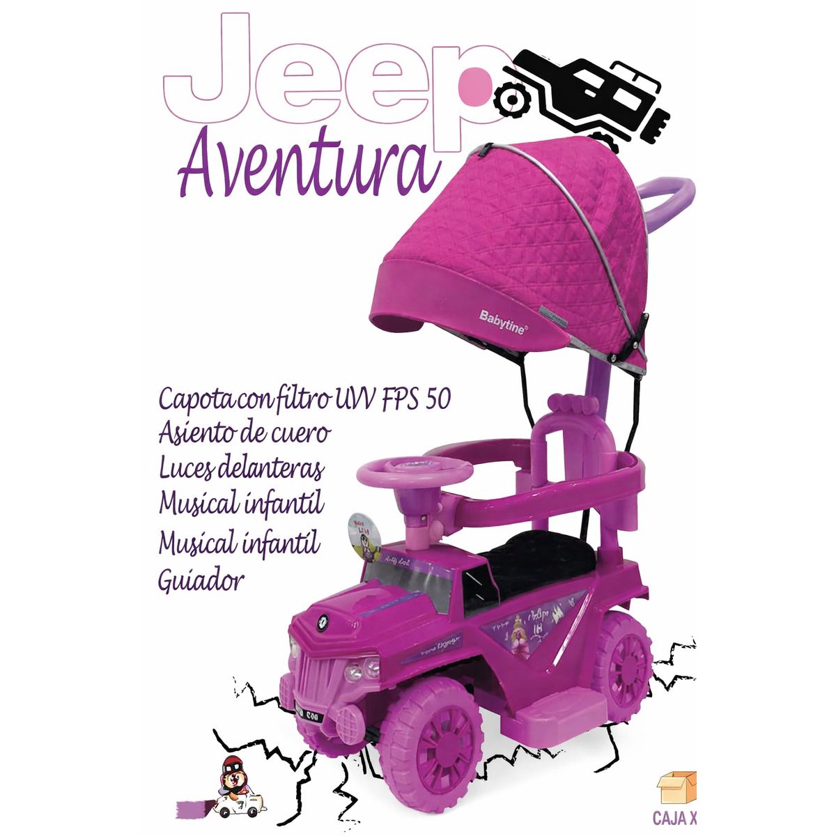 GENERICO - Carrito Correpasillos Musical y Luces con Guiador Asiento de Cuero Rosado