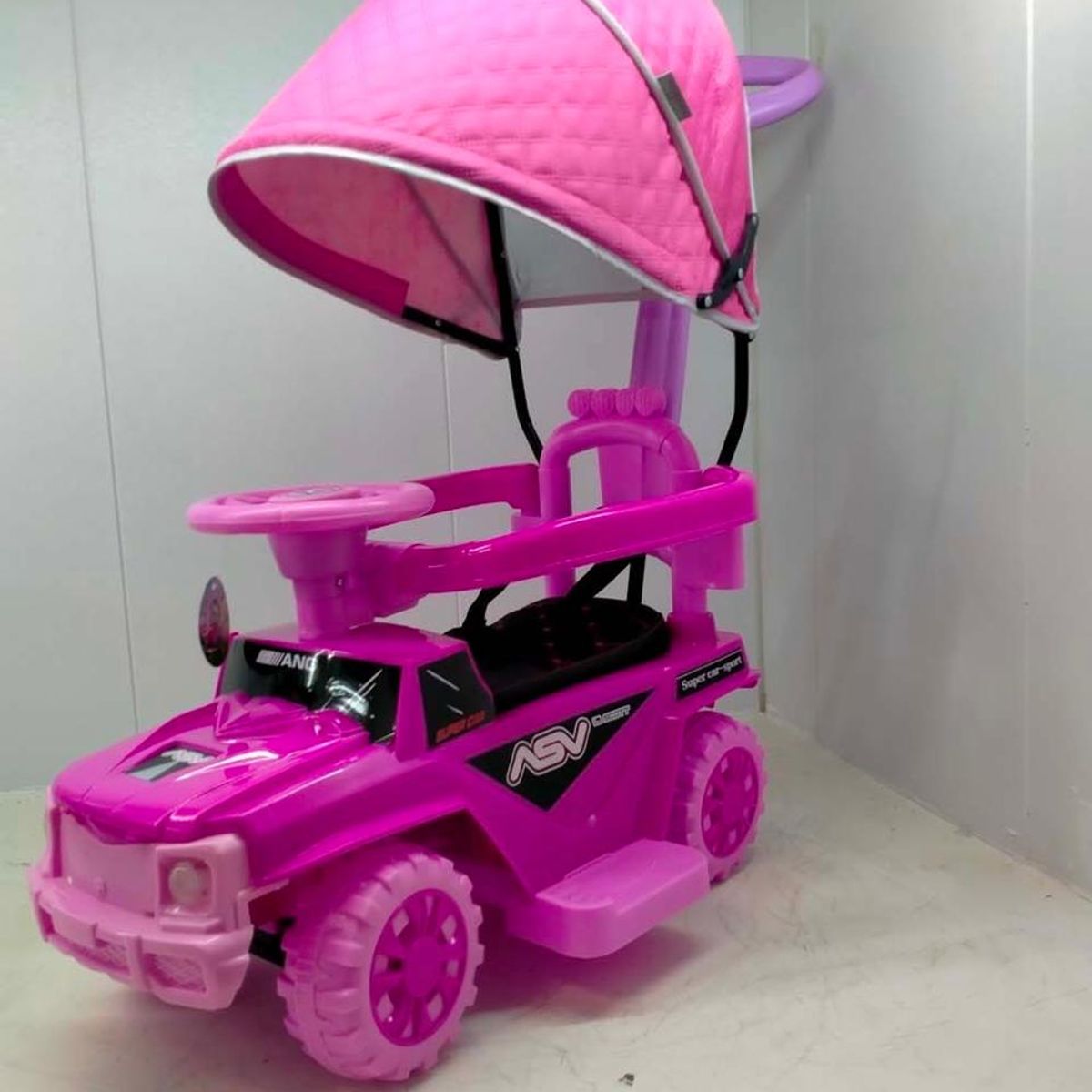 GENERICO - Carrito Correpasillos Musical y Luces con Guiador Asiento de Cuero Rosado