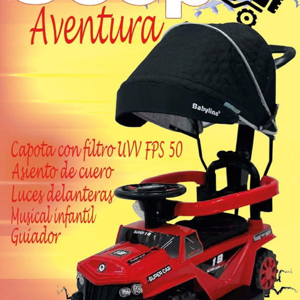 GENERICO - Carrito Correpasillos Musical y Luces con Guiador Asiento de Cuero Rojo