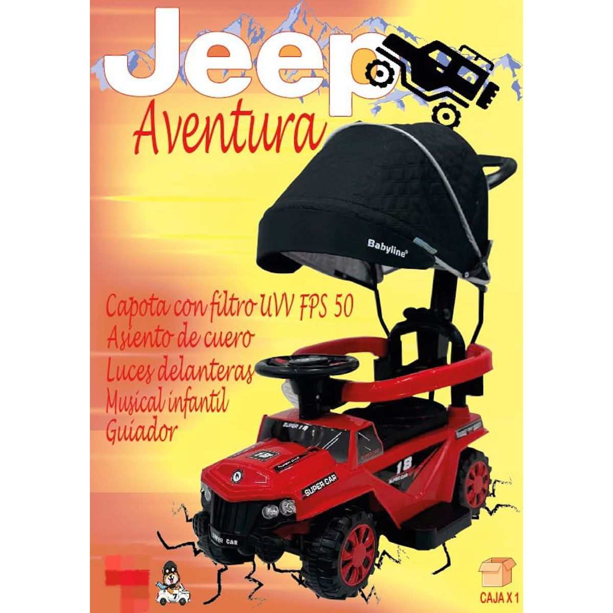 GENERICO - Carrito Correpasillos Musical y Luces con Guiador Asiento de Cuero Rojo