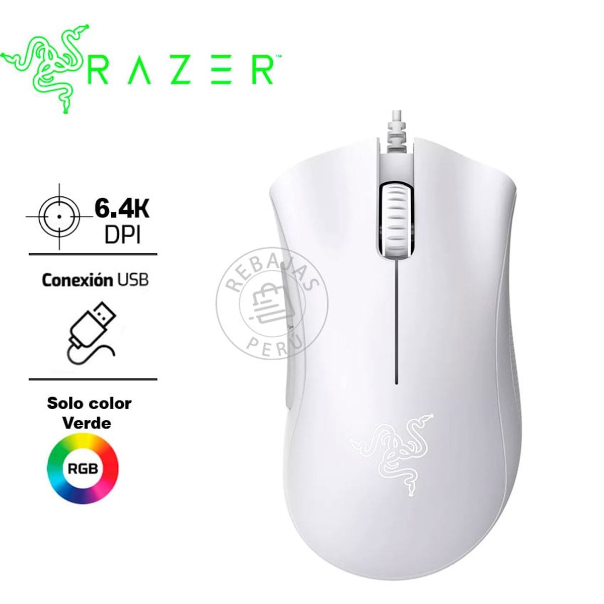 RAZER - Razer DeathAdder Essential  Mouse Gamer Switch Mecánico Blanco