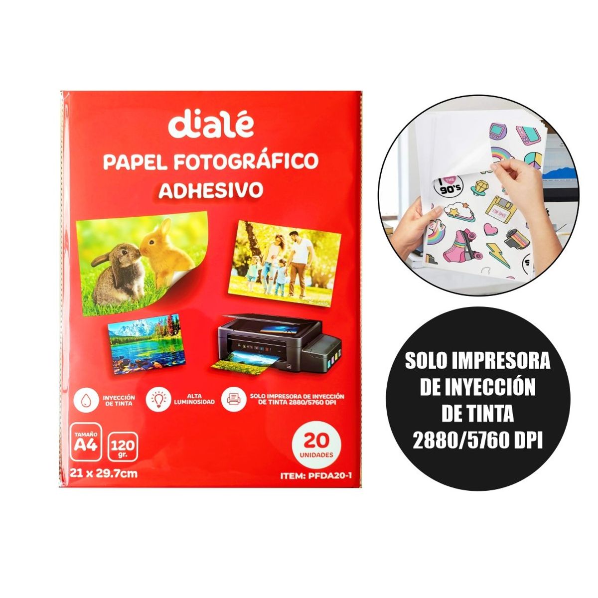 GENERICO - Papel Fotográfico Adhesivo de 120 Gramos - 20 Hojas A4