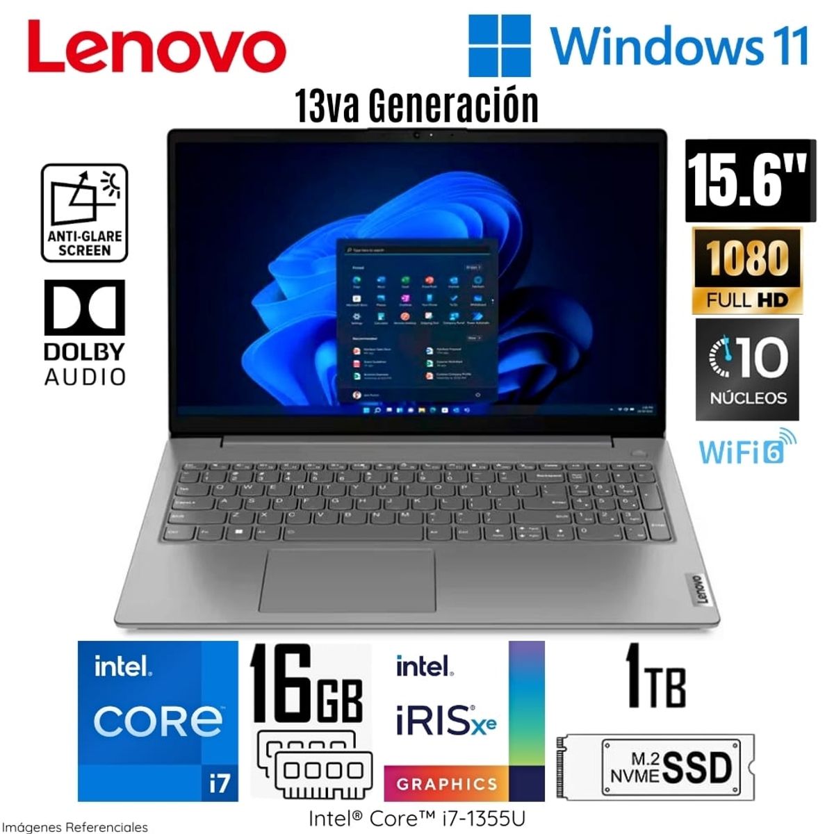 LENOVO - Laptop Lenovo V15 G4 IRU  Intel Core i7-1355U 16GB RAM 1TB SSD 15.6 FHD Iron Grey - 83A100ESLM