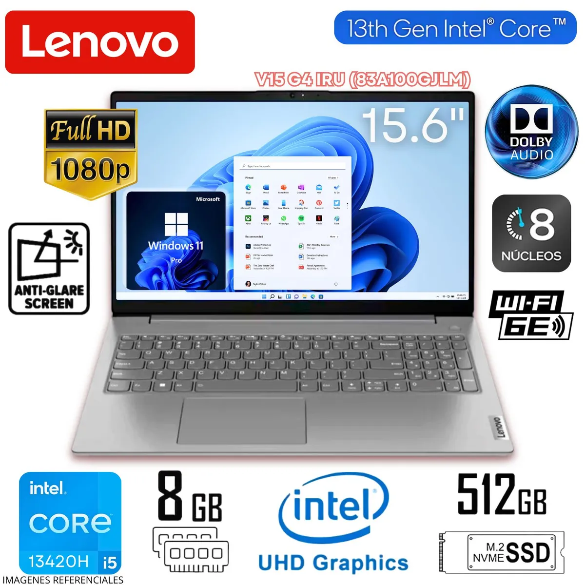 LENOVO - Laptop Lenovo V15 G4 IRU Intel Core i5-13420H 8GB RAM 512GB SSD 15.6 FHD - 83A100GJLM