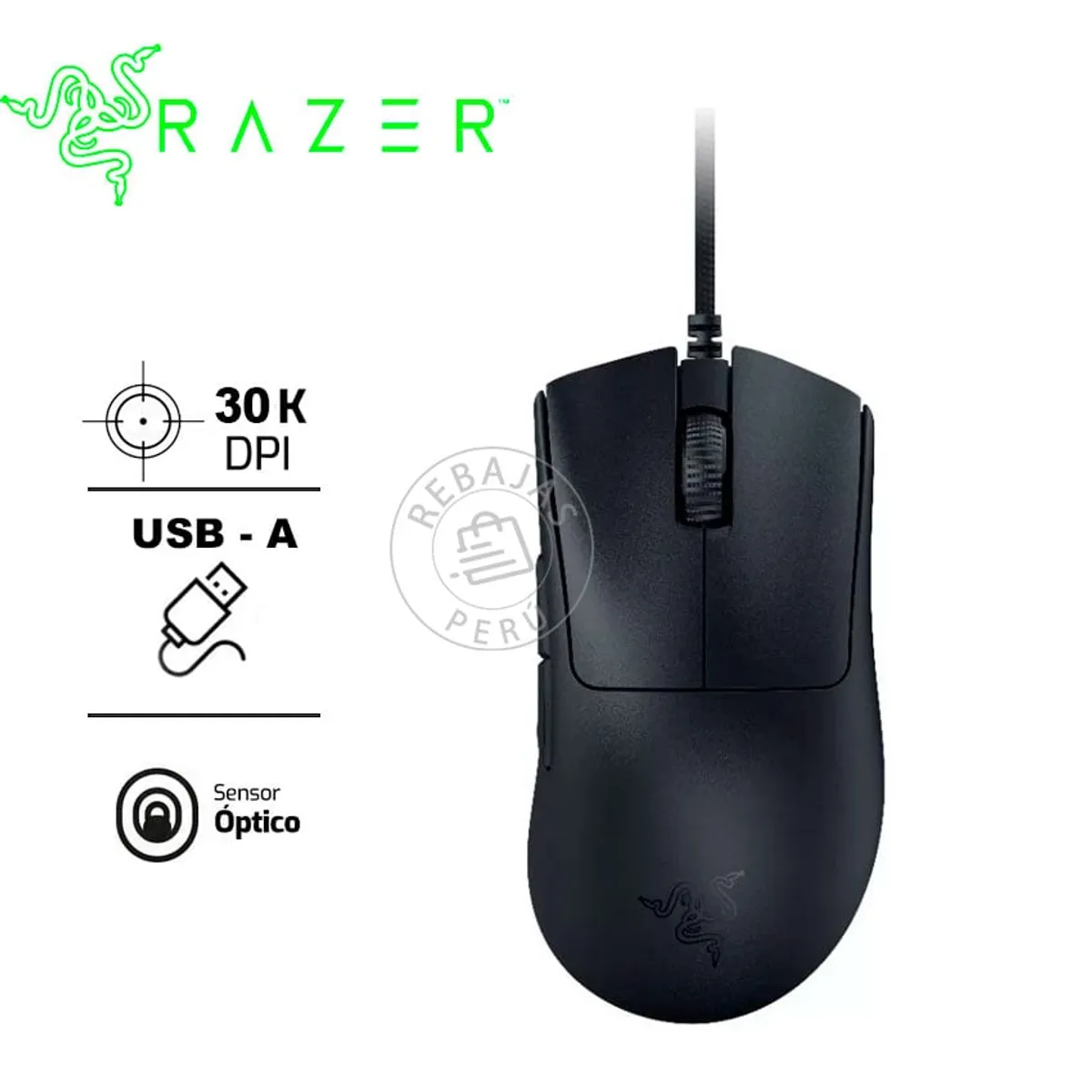 RAZER - Mouse Razer DeathAdder V3  Mouse Gamer 30K DPI  HyperPolling 8,000 Hz