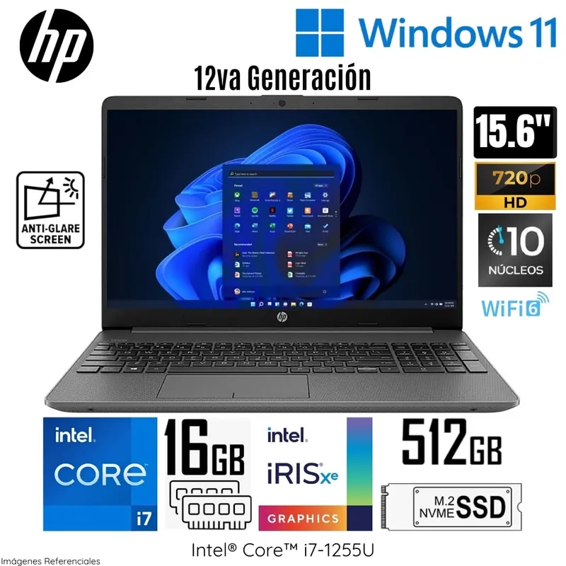 HP - Laptop HP 250 G9 Intel Core i7-1255U 16GB RAM 512GB 15.6" HD Anti Glare - 9D197LT