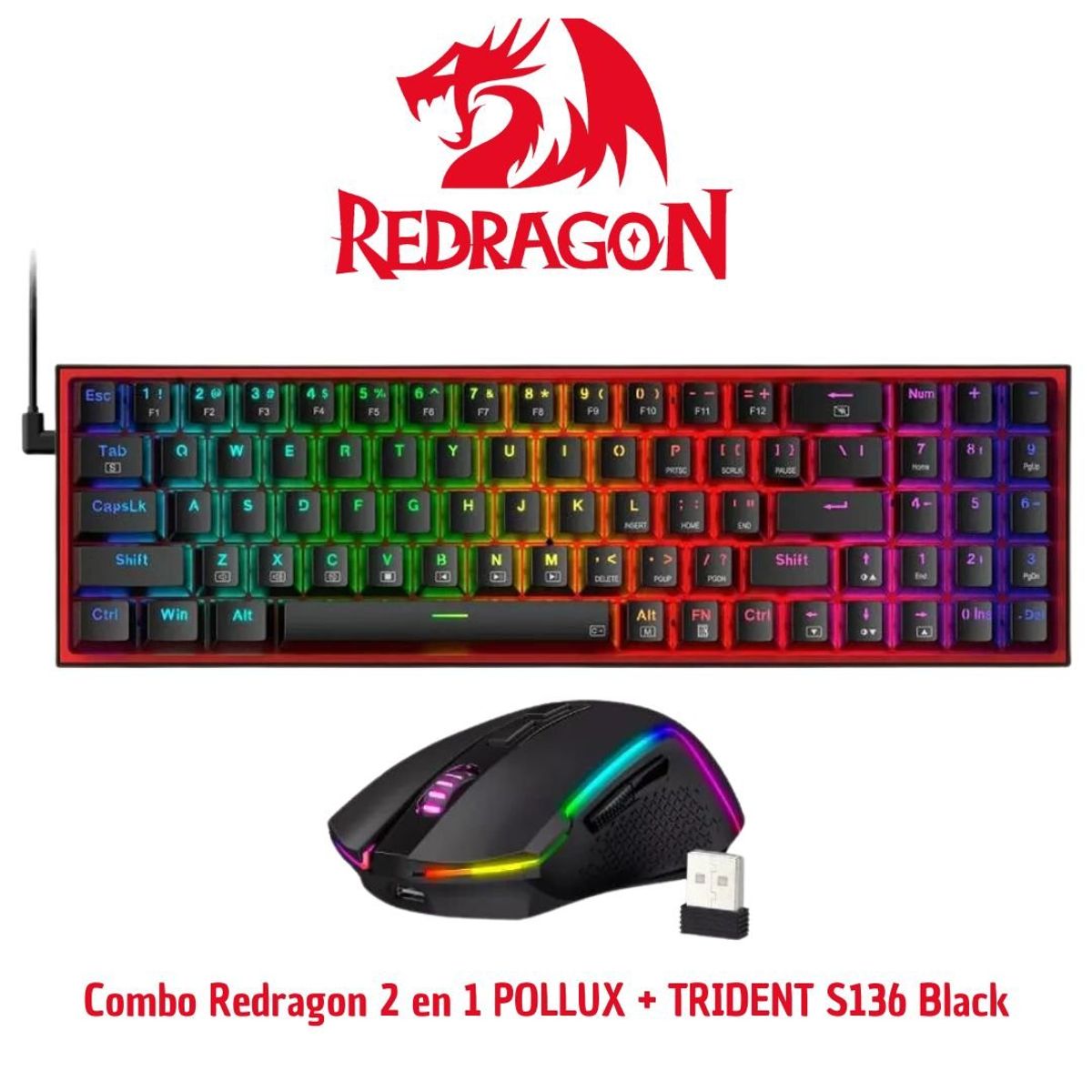 REDRAGON - Combo Redragon 2 en 1 POLLUX + TRIDENT S136 Black
