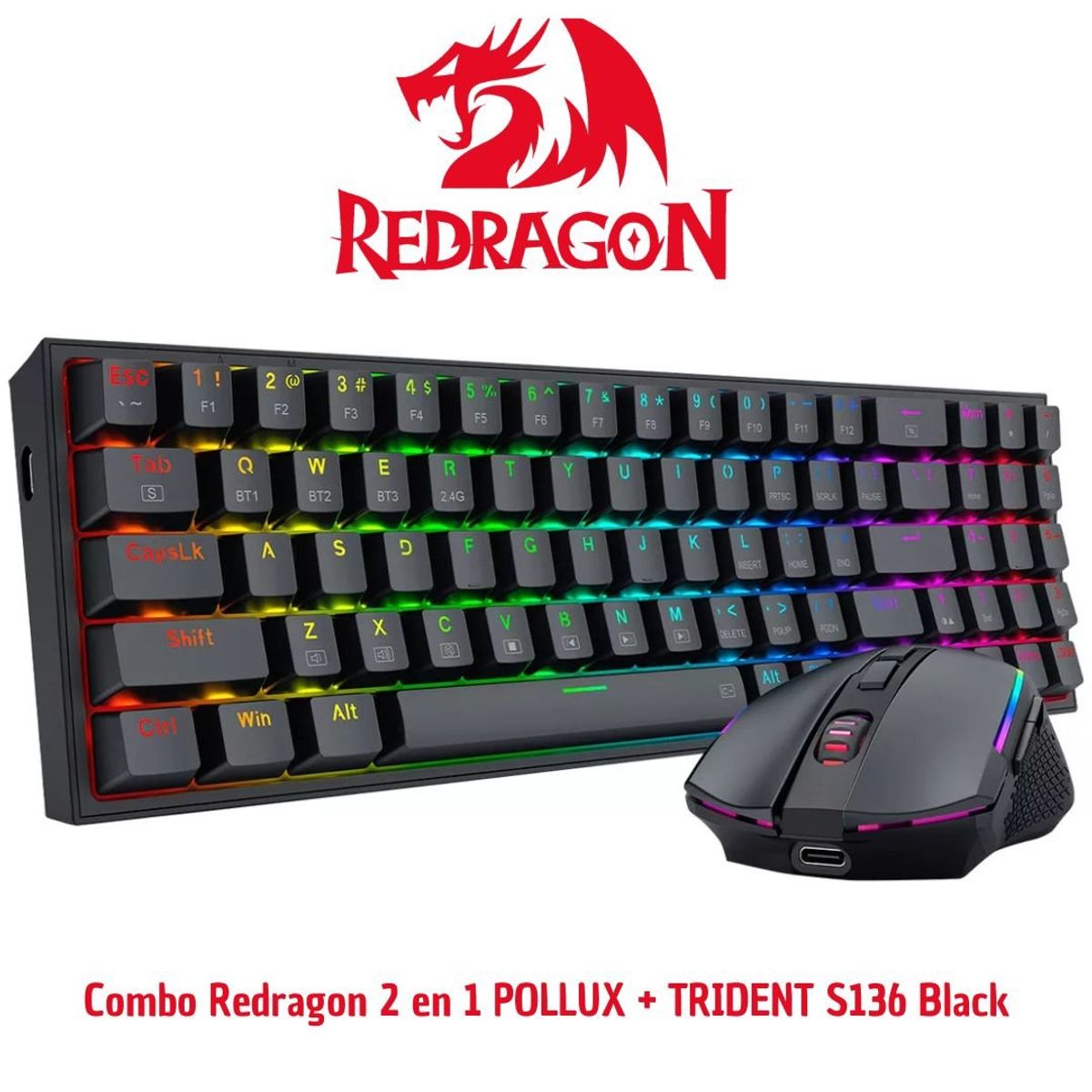 REDRAGON - Combo Redragon 2 en 1 POLLUX + TRIDENT S136 Black